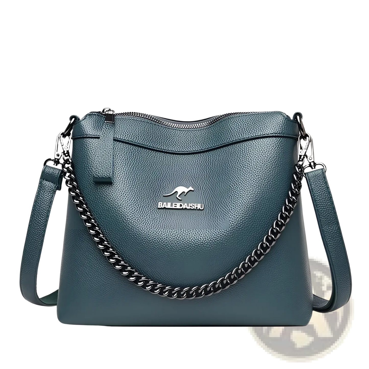 Leather Crossbody Handbag with Silver Chain Strap