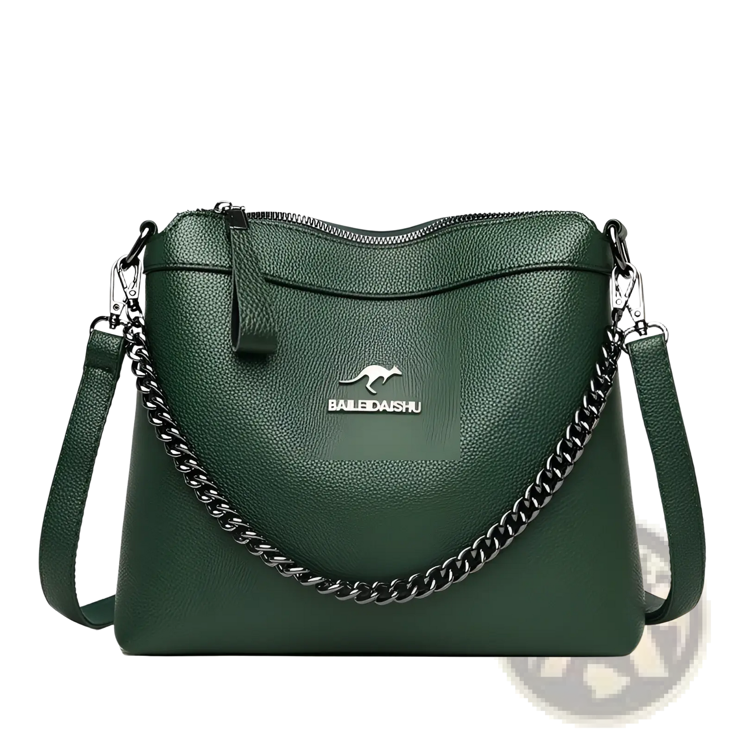 Leather Crossbody Handbag with Silver Chain Strap