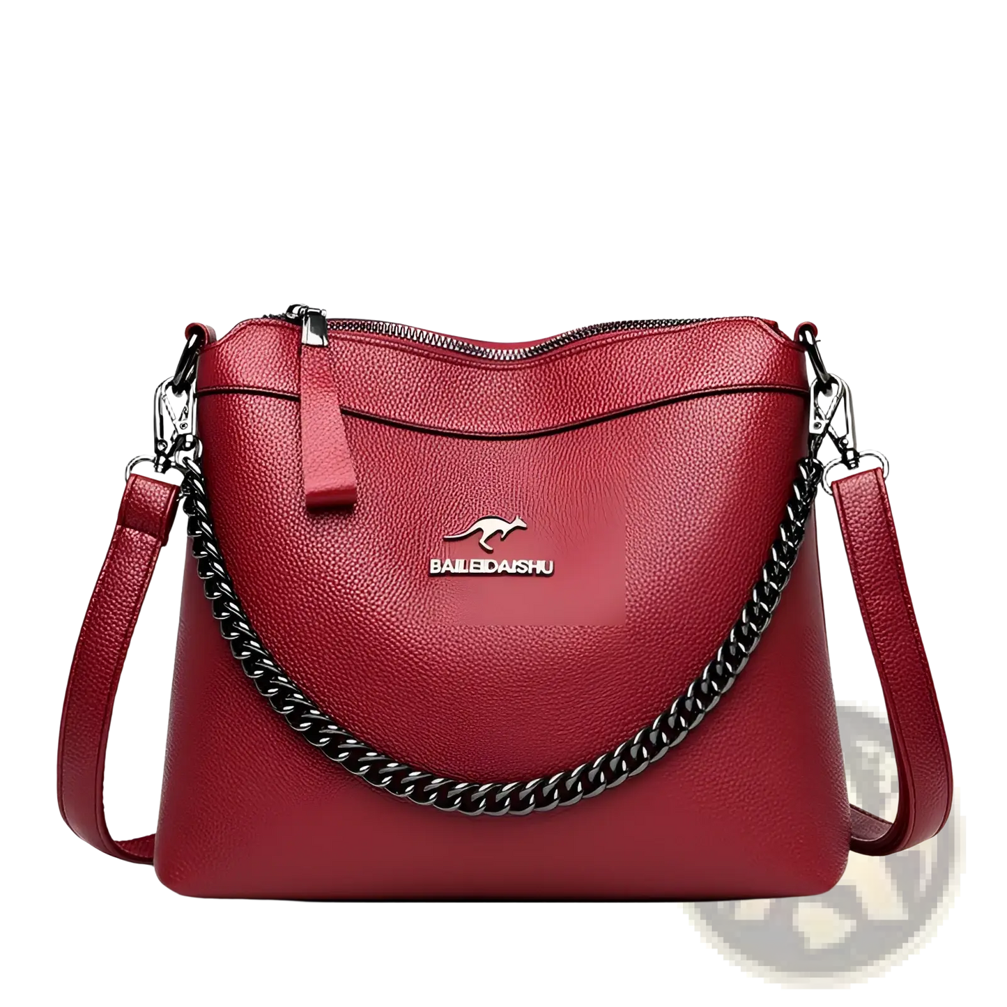 Leather Crossbody Handbag with Silver Chain Strap