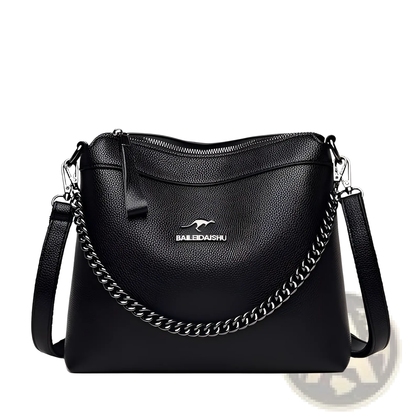 Leather Crossbody Handbag with Silver Chain Strap