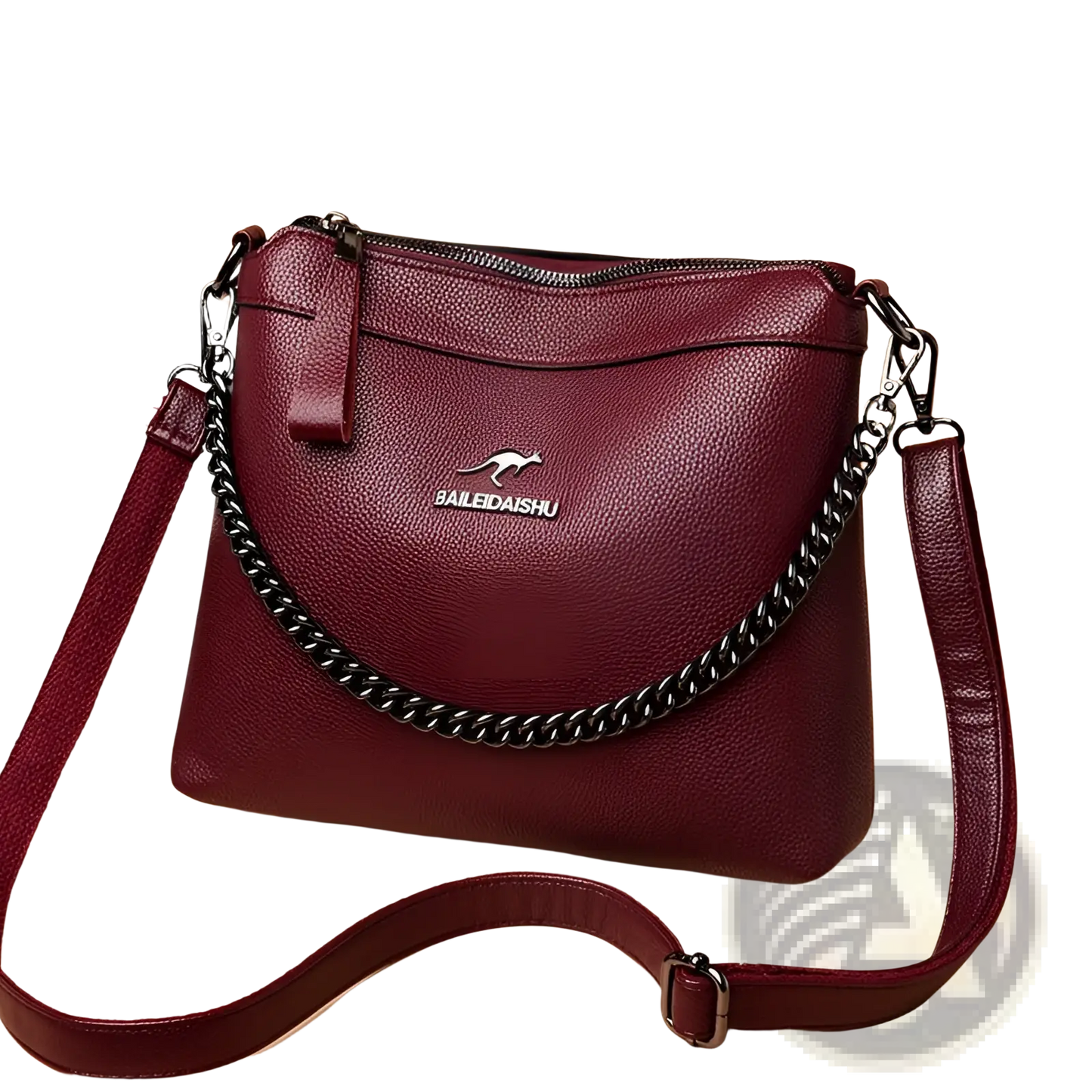 Leather Crossbody Handbag with Silver Chain Strap