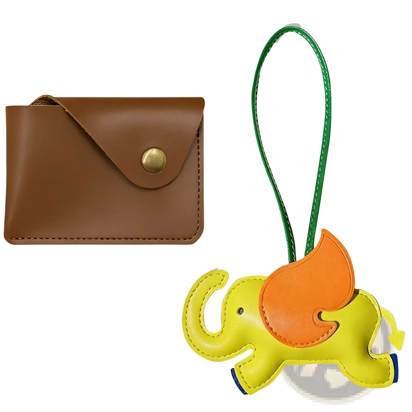 Leather Elephant Bag Charm and Slim Card Holder Set