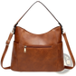 Leather Hobo Bag with Tassel and Front Zipper Pockets