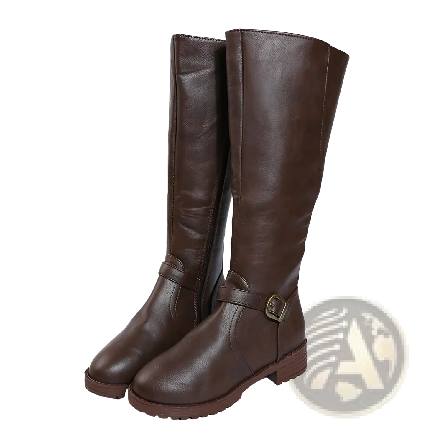 Leather Knee High Knight Boots with Buckle Strap