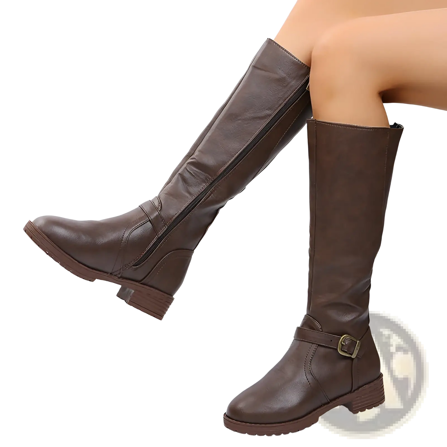Leather Knee High Knight Boots with Buckle Strap