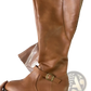 Leather Knee High Knight Boots with Buckle Strap