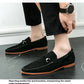 Leather Loafers Perforated Suede Slip on Shoes
