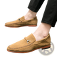 Leather Loafers Perforated Suede Slip on Shoes