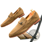 Leather Loafers Perforated Suede Slip on Shoes
