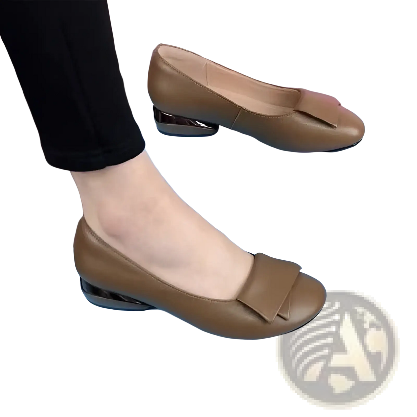 Leather Loafers with Square Toe and Bow Detail