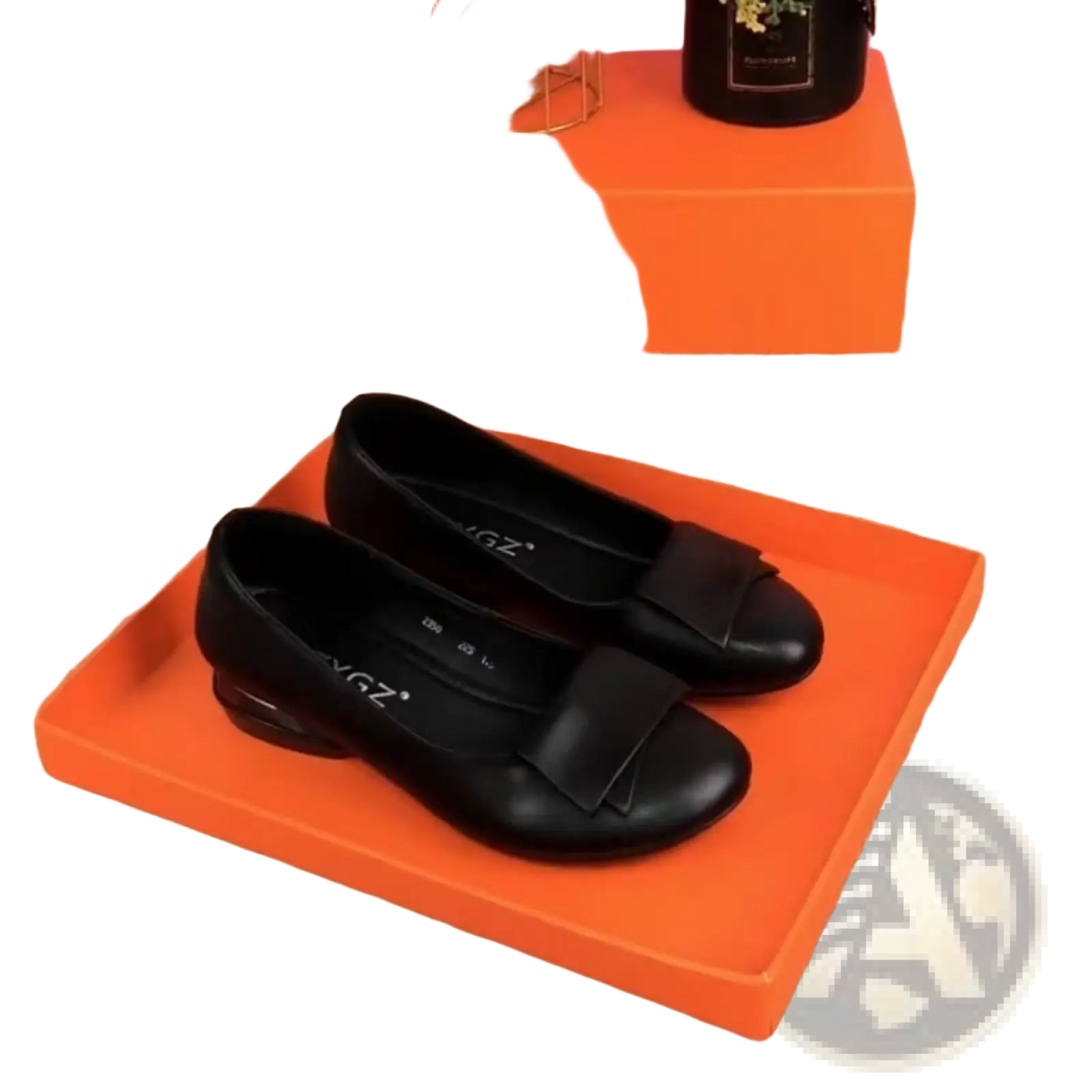 Leather Loafers with Square Toe and Bow Detail
