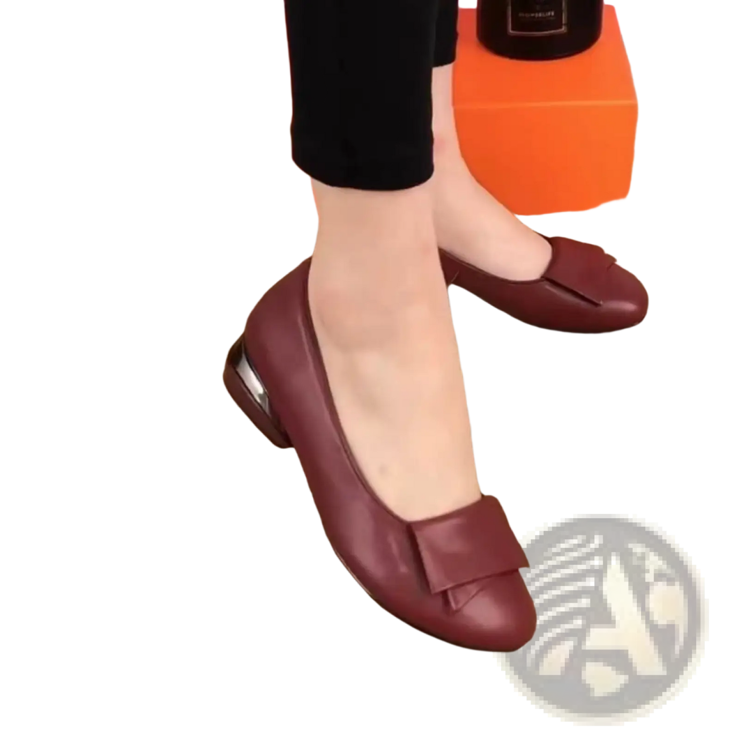 Leather Loafers with Square Toe and Bow Detail