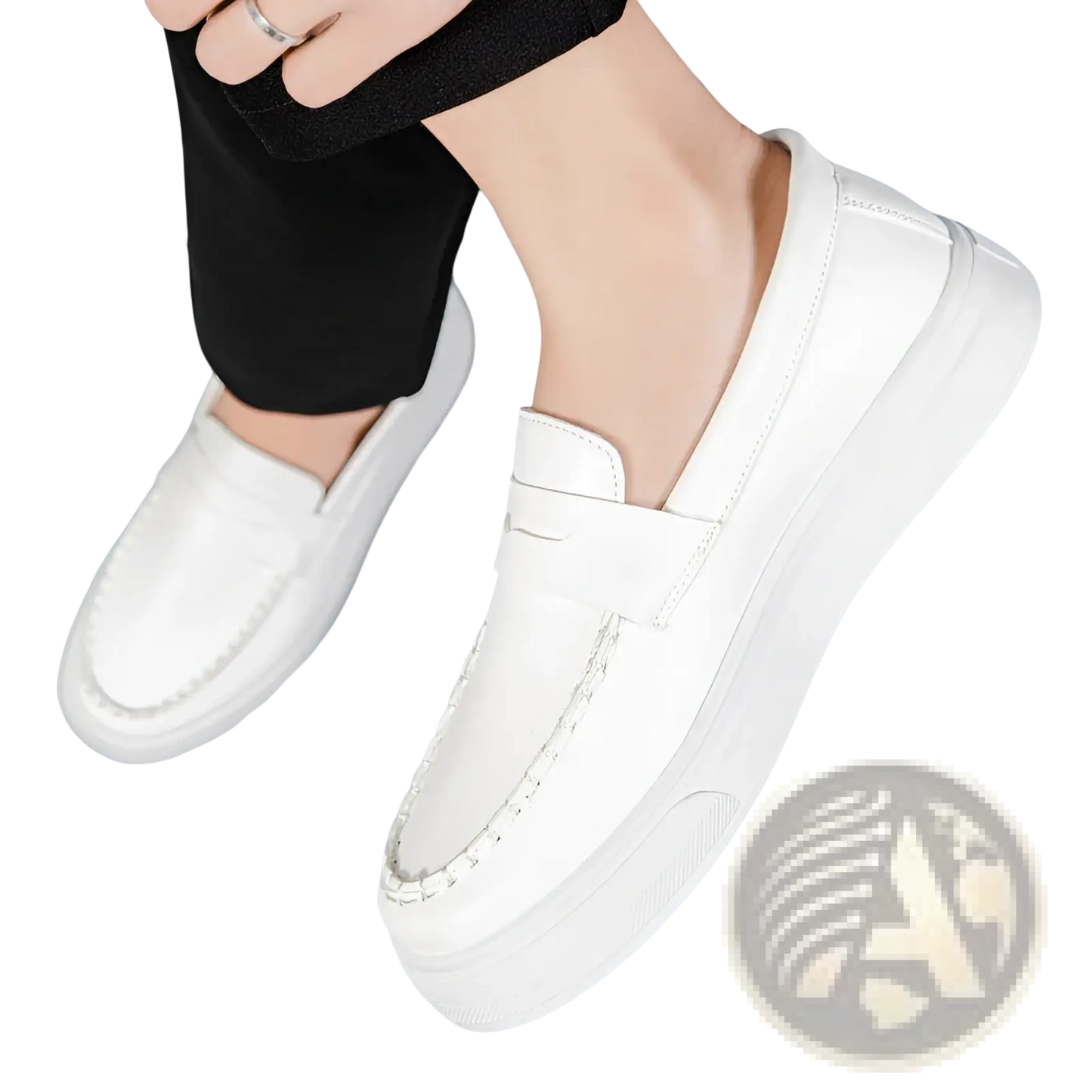 Leather Loafers with White Rubber Soles