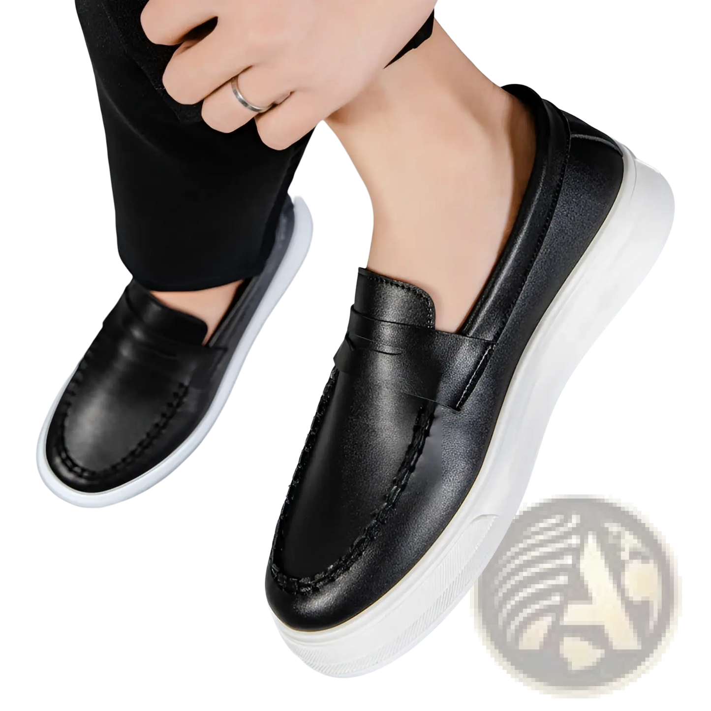 Leather Loafers with White Rubber Soles