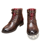 Leather Martin Boots with Red Panel and Brass Eyelets