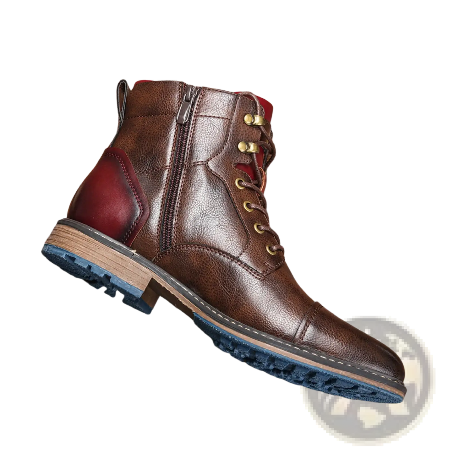 Leather Martin Boots with Red Panel and Brass Eyelets