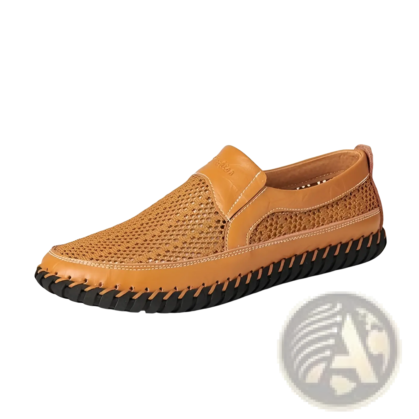 Leather Mesh Slip on Loafers with Braided Rubber Sole