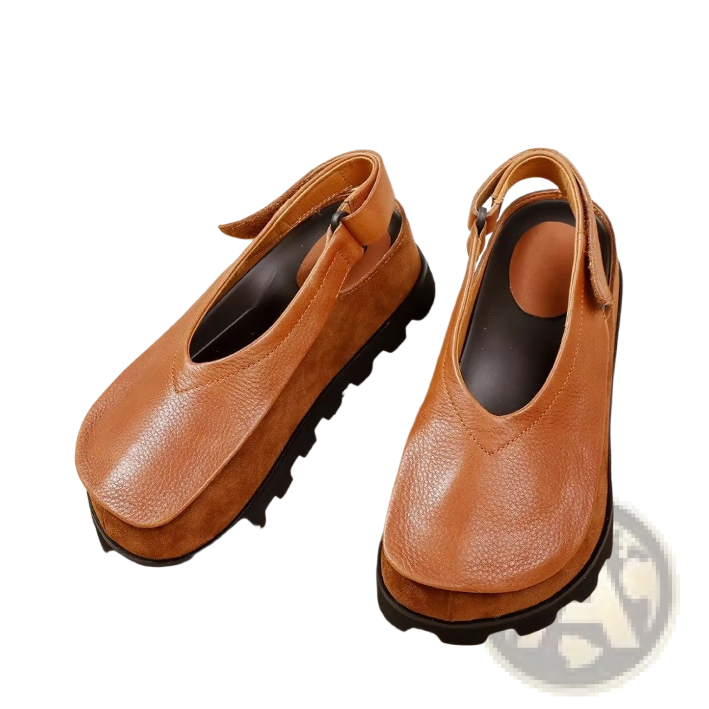 Leather Platform Sandals Chunky Retro Open Toe Shoes