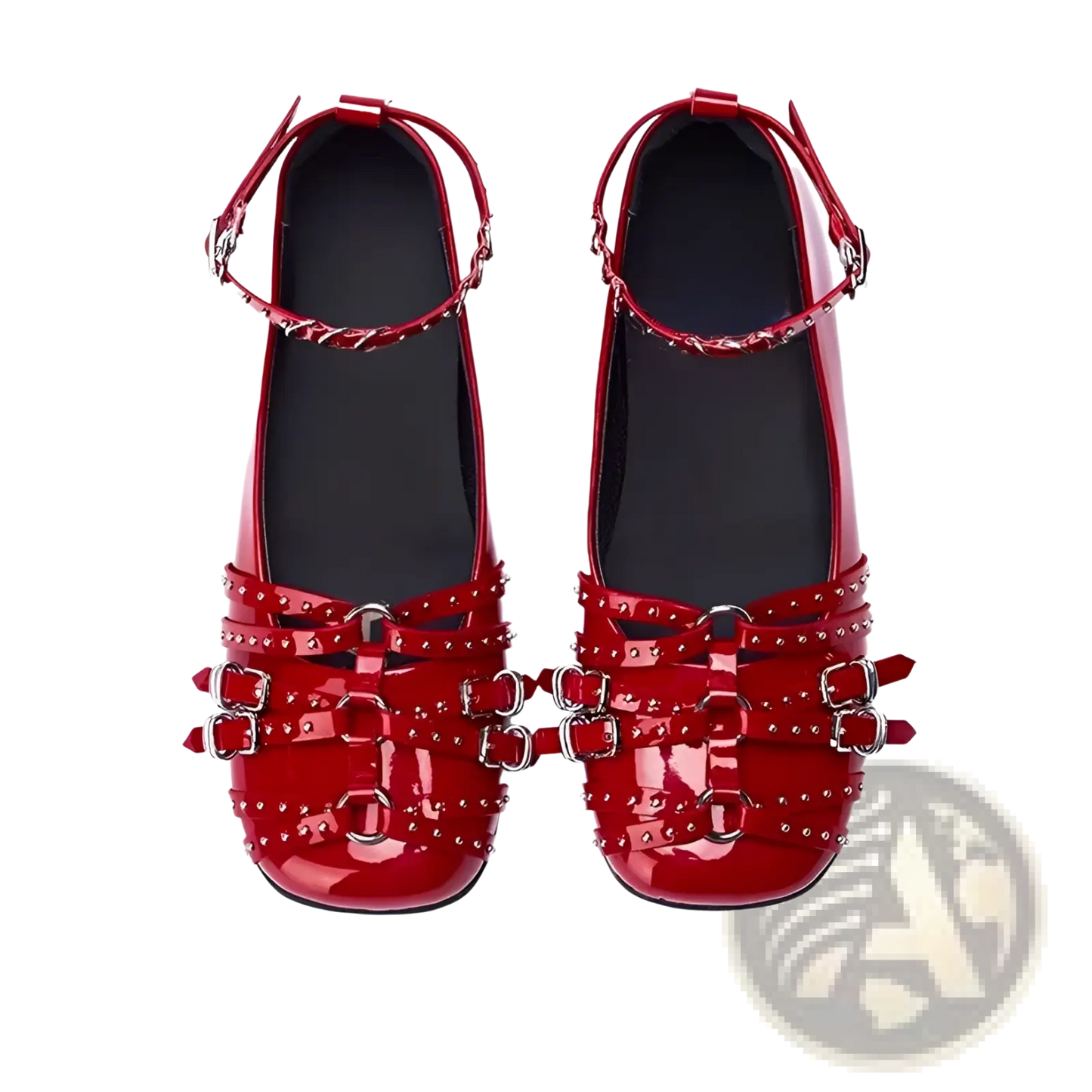 Leather Retro Pumps with Studded Buckle Straps