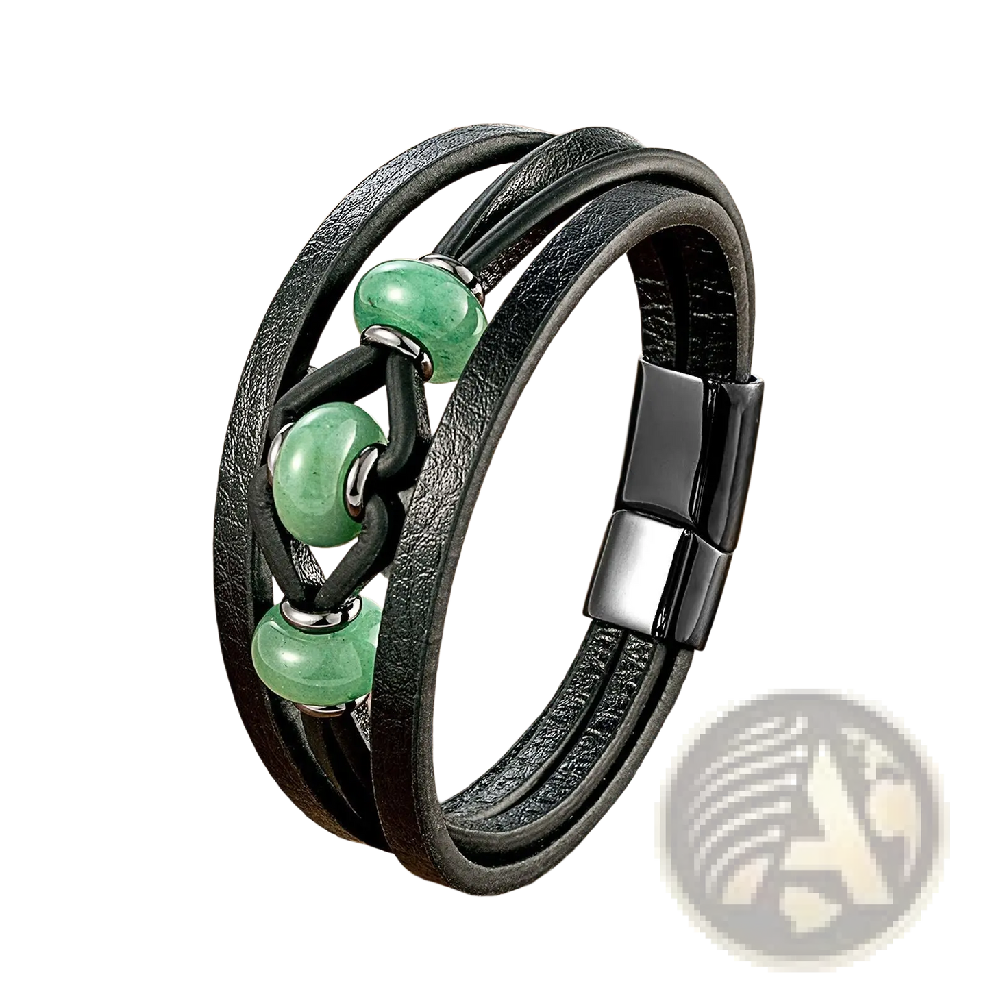 Leather Rope Bracelet with Natural Stone Beads and Magnetic Clasp