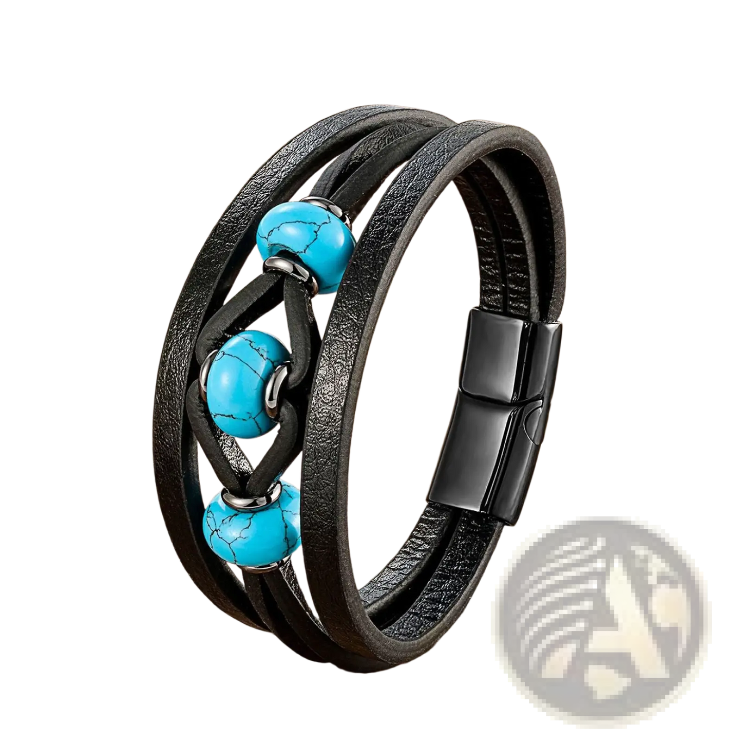 Leather Rope Bracelet with Natural Stone Beads and Magnetic Clasp