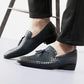 Men's Black Woven Leather Tassel Loafers