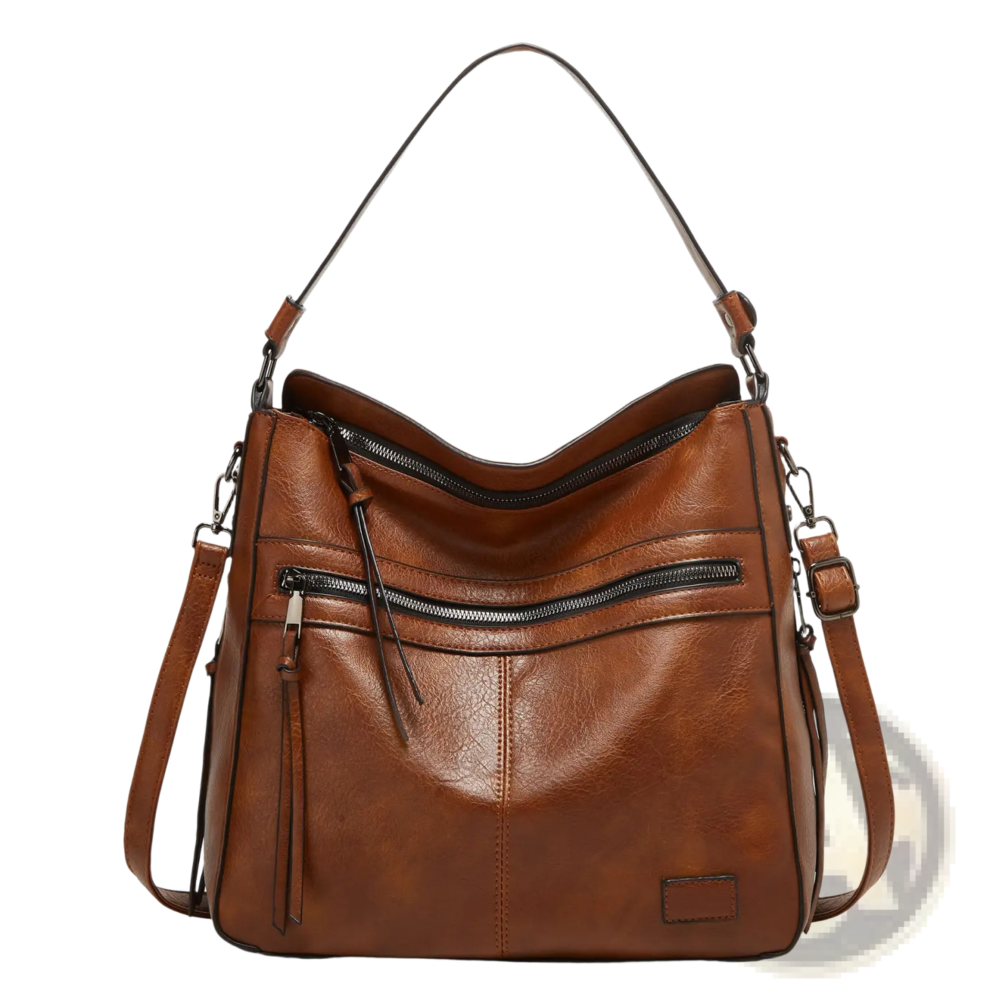 Leather Shoulder Bag Multi Zipper Crossbody Tote