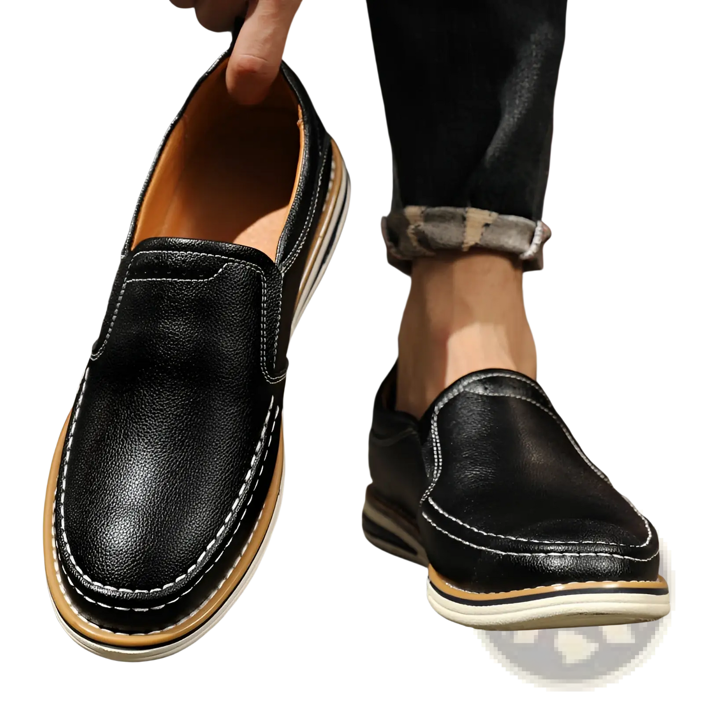 Leather Slip on Loafers Hand Sewn Casual Bean Shoes