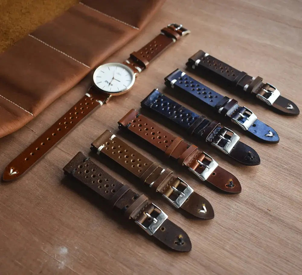 Handmade Perforated Crazy Horse Leather Accessory Strap