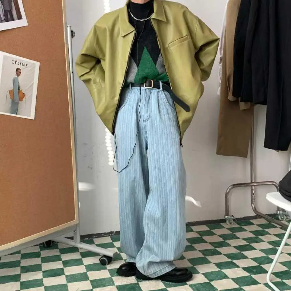 Men's Relaxed Fit Olive Green Faux Leather Jacket