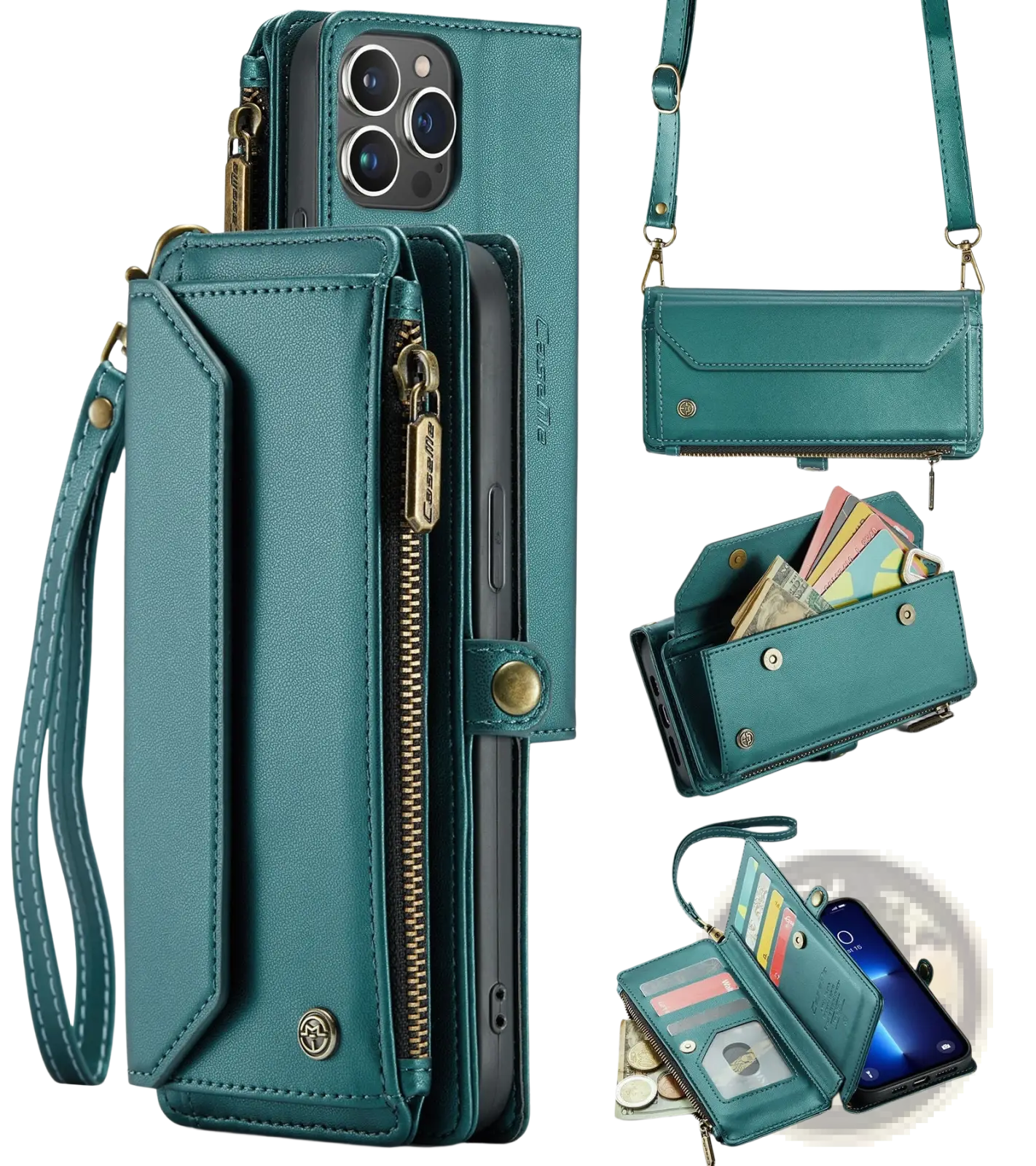 Leather Wallet Phone Case with Removable Wrist Strap