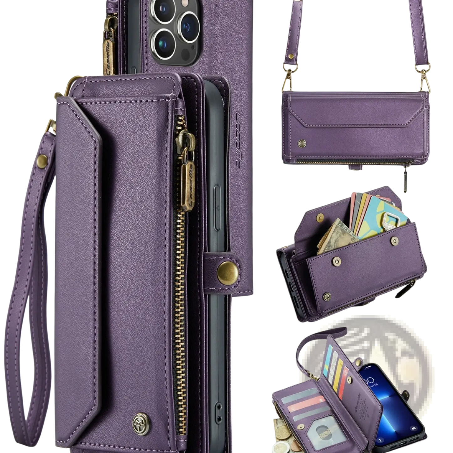 Leather Wallet Phone Case with Removable Wrist Strap
