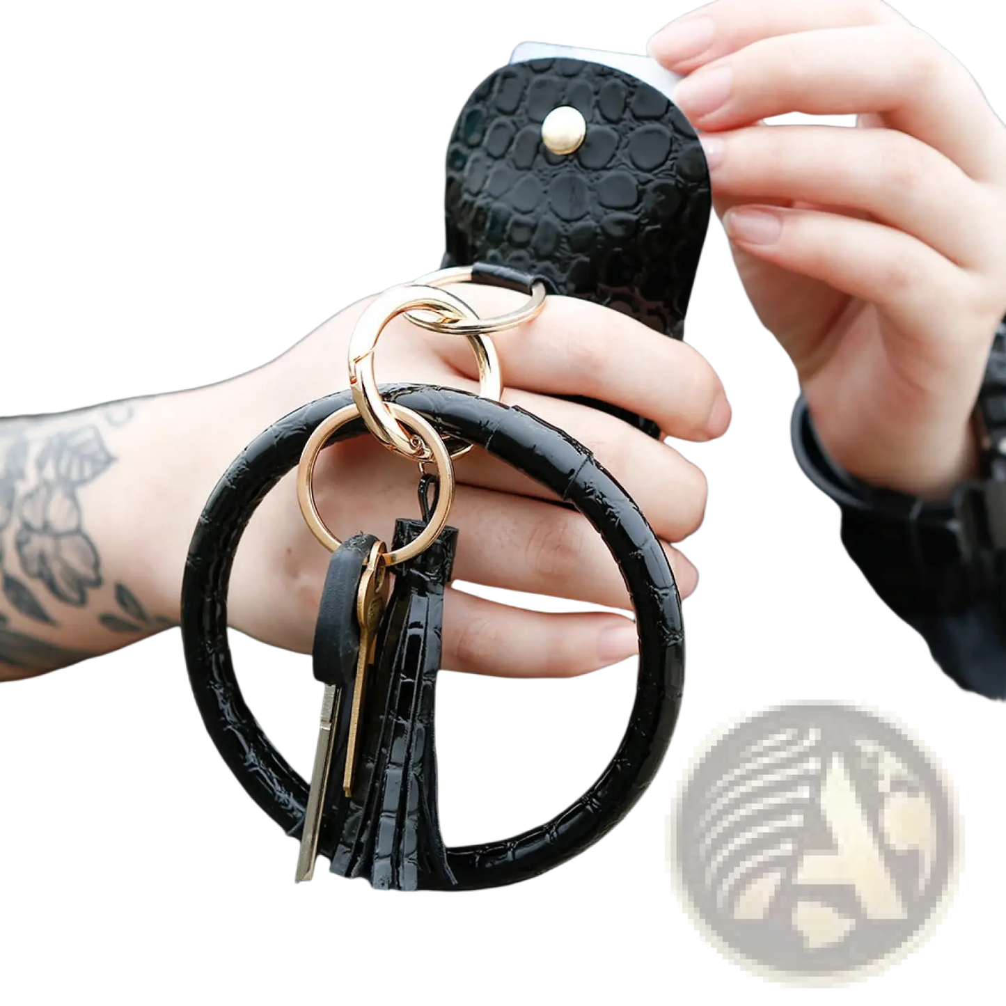 Leather Wristlet Keychain Card Holder with Tassel