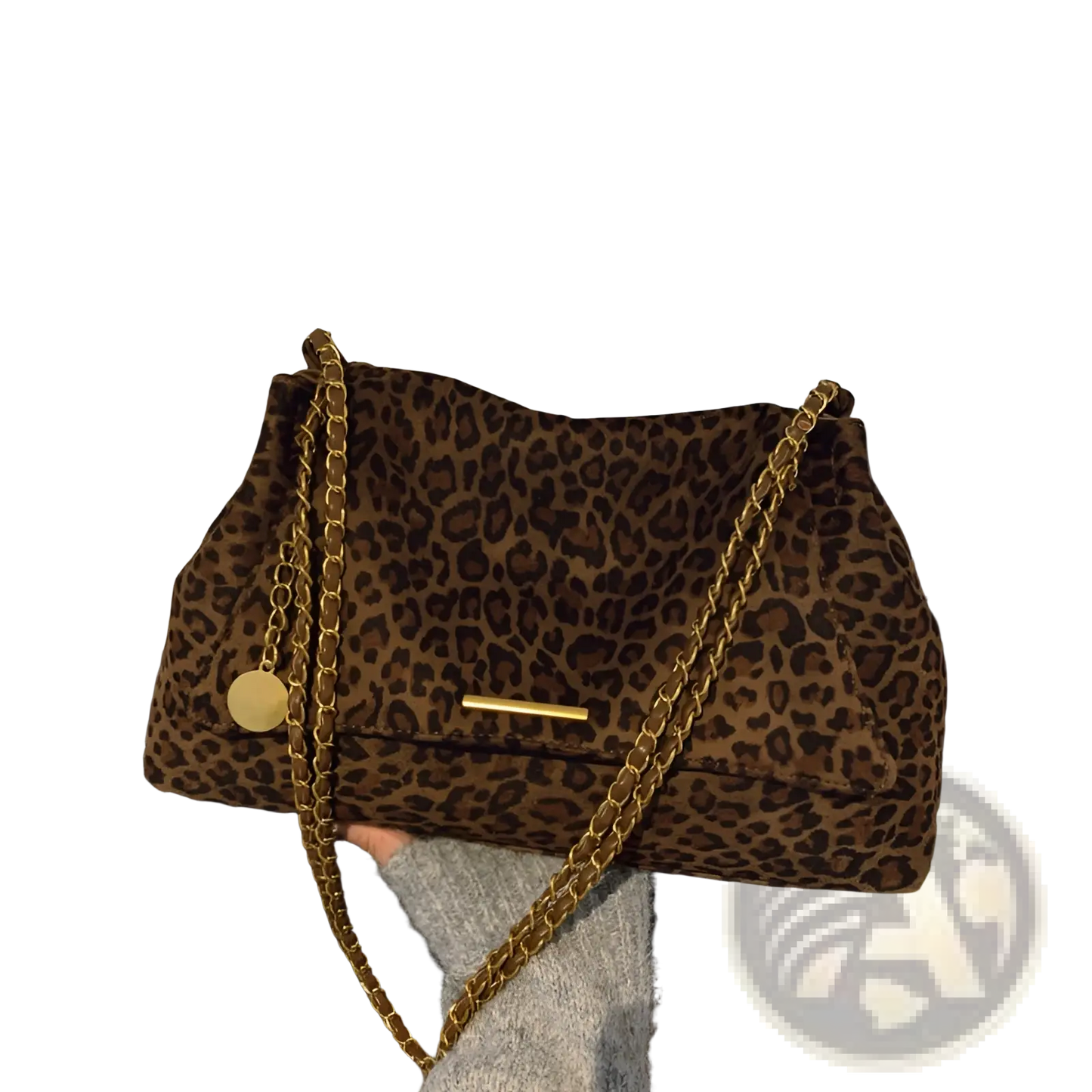 Leopard Print Crossbody Bag with Gold Chain Strap