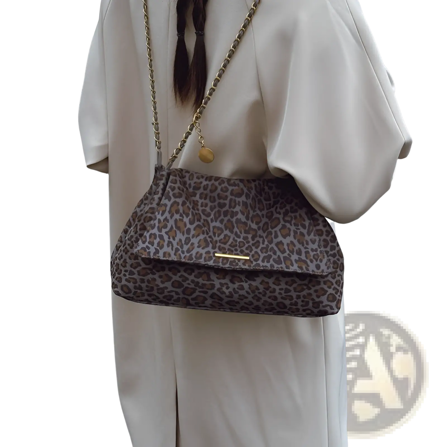 Leopard Print Crossbody Bag with Gold Chain Strap