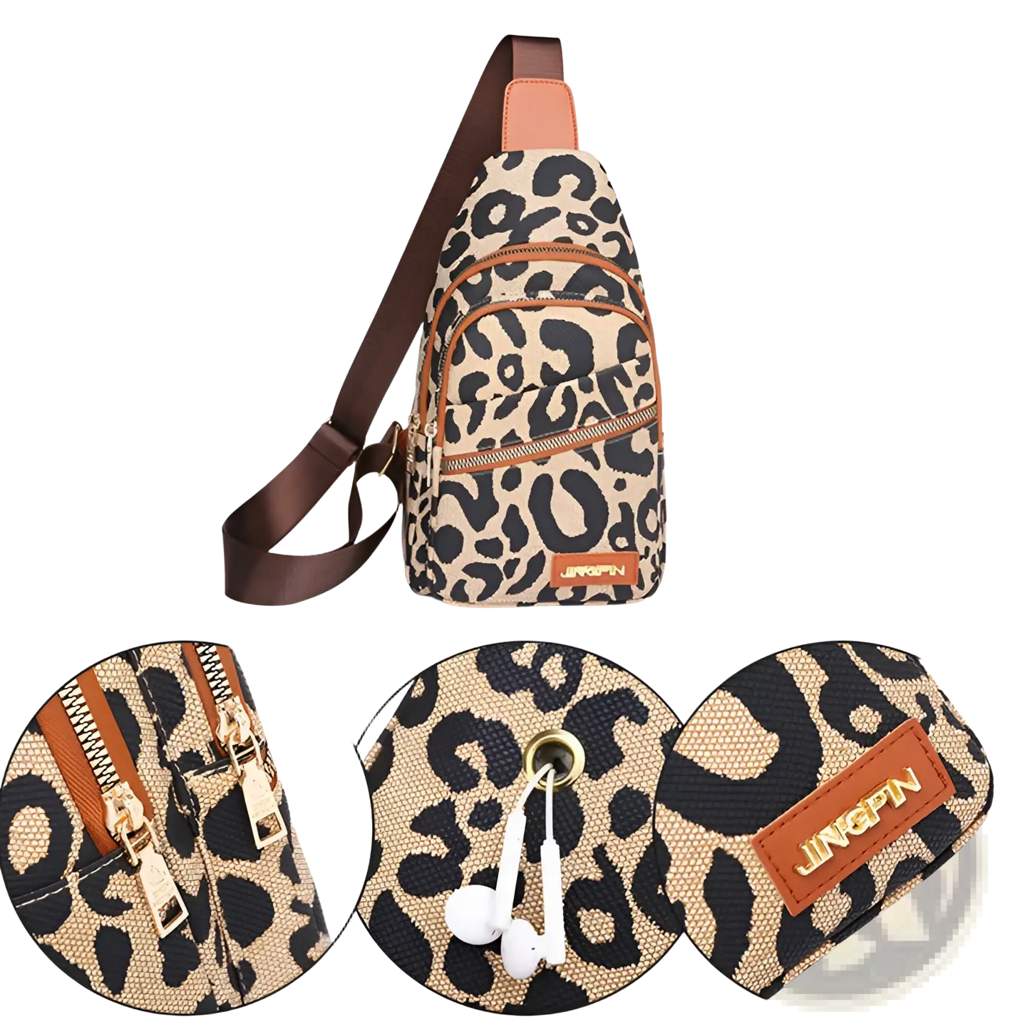 Leopard Print Crossbody Bag with Headphone Jack