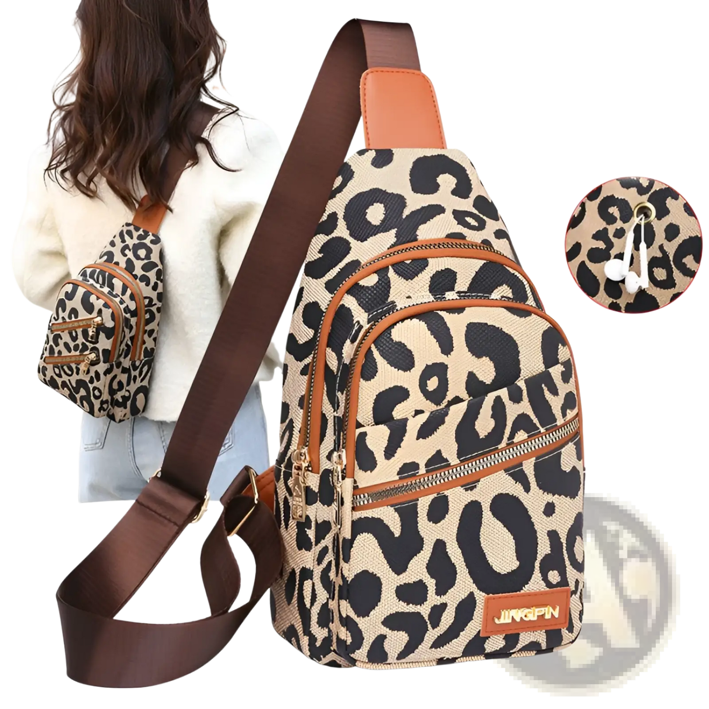 Leopard Print Crossbody Bag with Headphone Jack