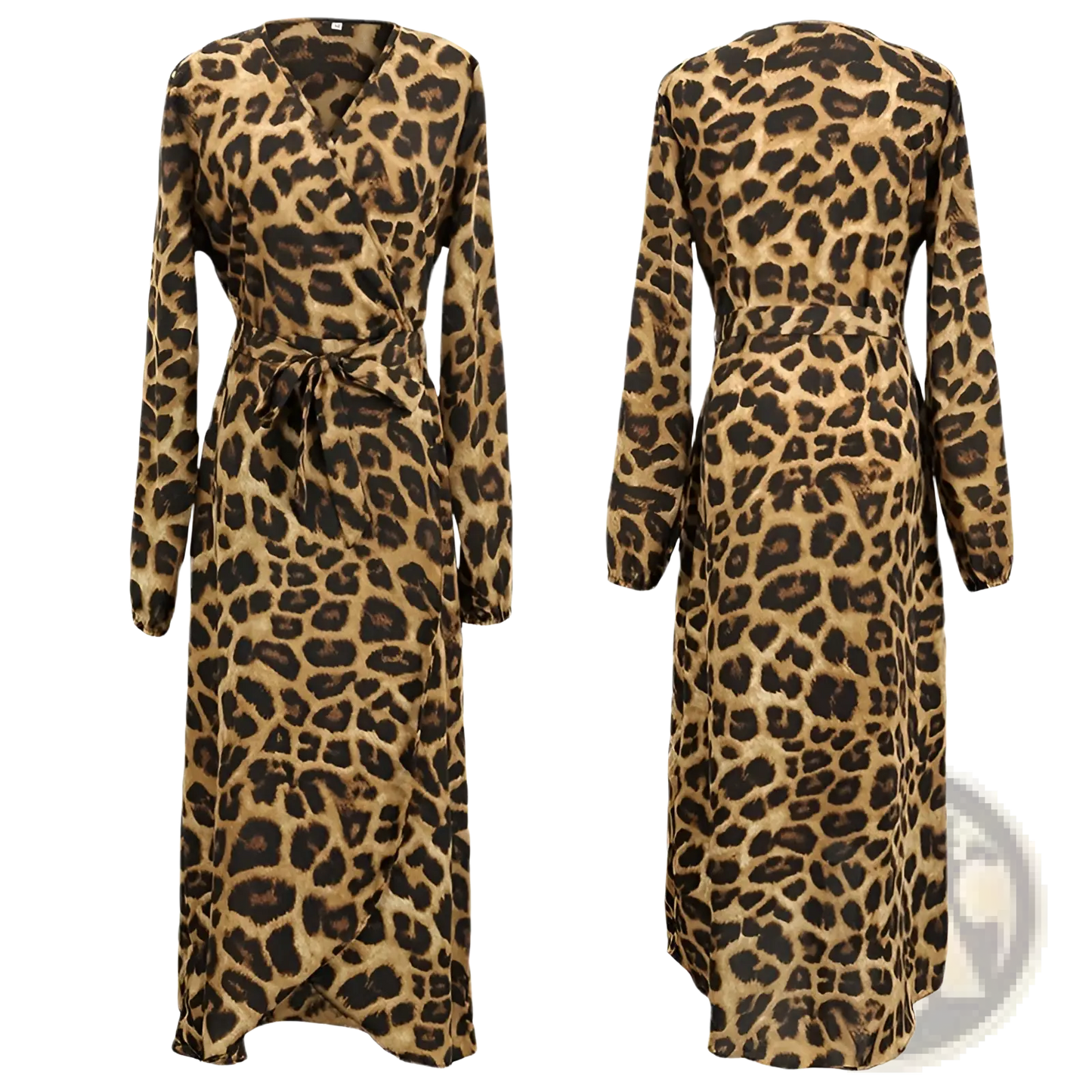 Leopard Print v Neck Long Sleeve Chiffon Wrap Dress
