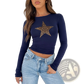 Leopard Star Print Long Sleeve Crop Top