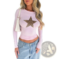 Leopard Star Print Long Sleeve Crop Top