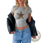 Leopard Star Slim Fit Short Sleeve Crop Top