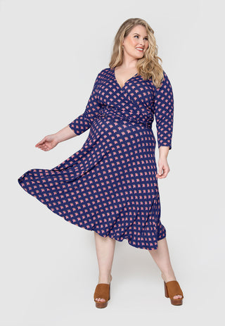 Leota Women's Amiya 3/4 Sleeve Midi Dress Blue Size 1X