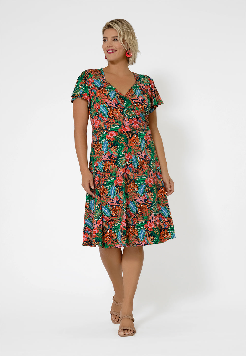 Leota Women's Sweetheart Flutter Sleeve Dress Multi