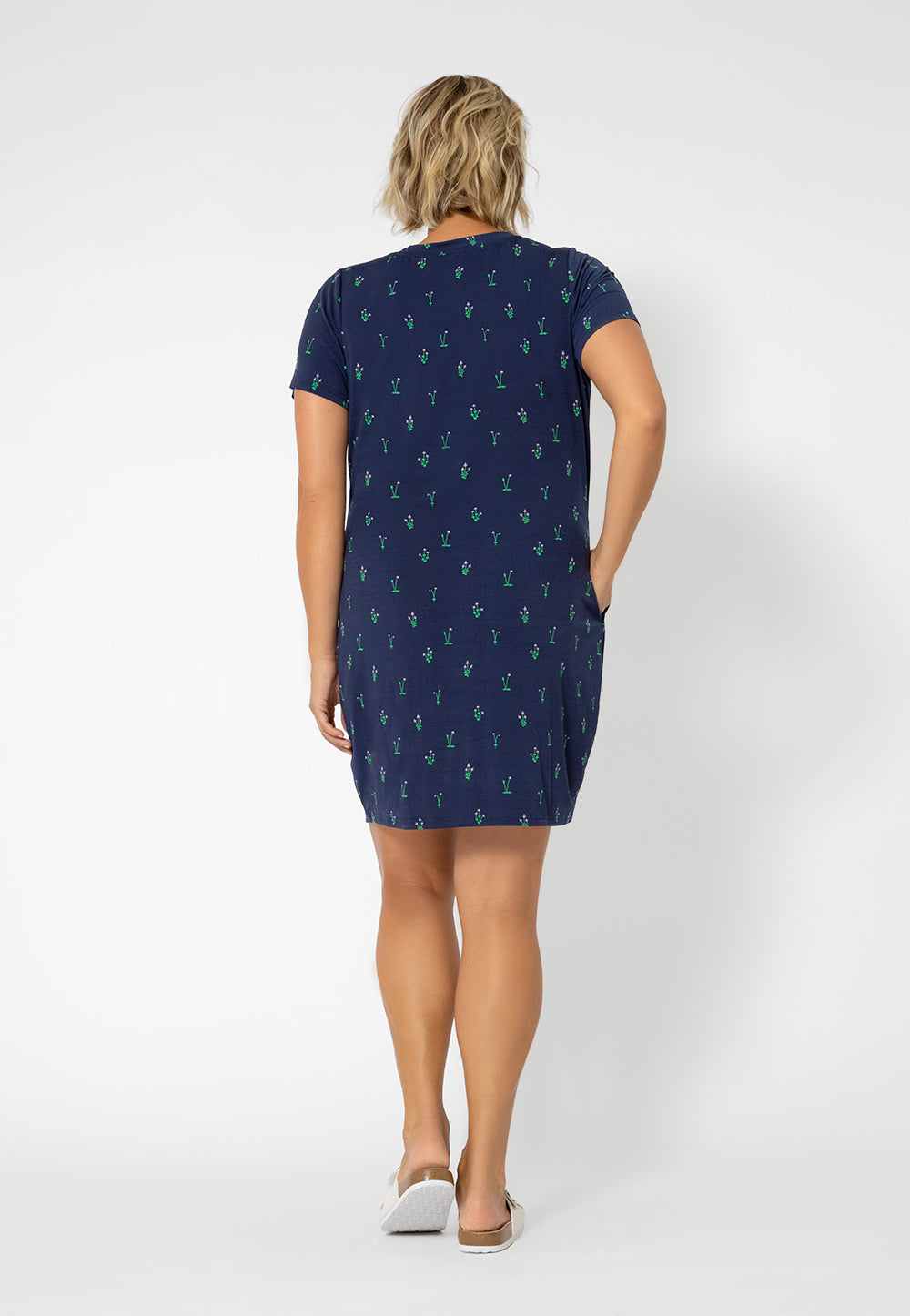 Leota Women's Print Short Sleeve T-Shirt Dress Blue