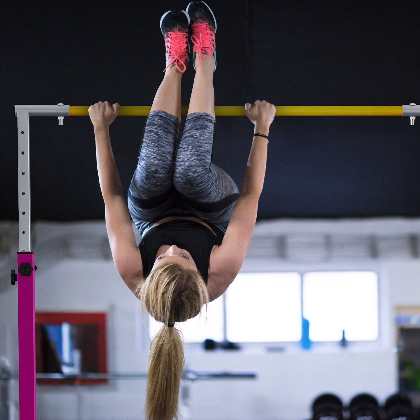 BalanceFrom Fitness 120 x 48 Inch Exercise Mat & Adjustable Gymnastics Bar, Pink