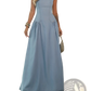 Light Blue Denim Square Neck Maxi Dress with Side Slit