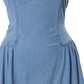 Light Blue Denim Square Neck Maxi Dress with Side Slit