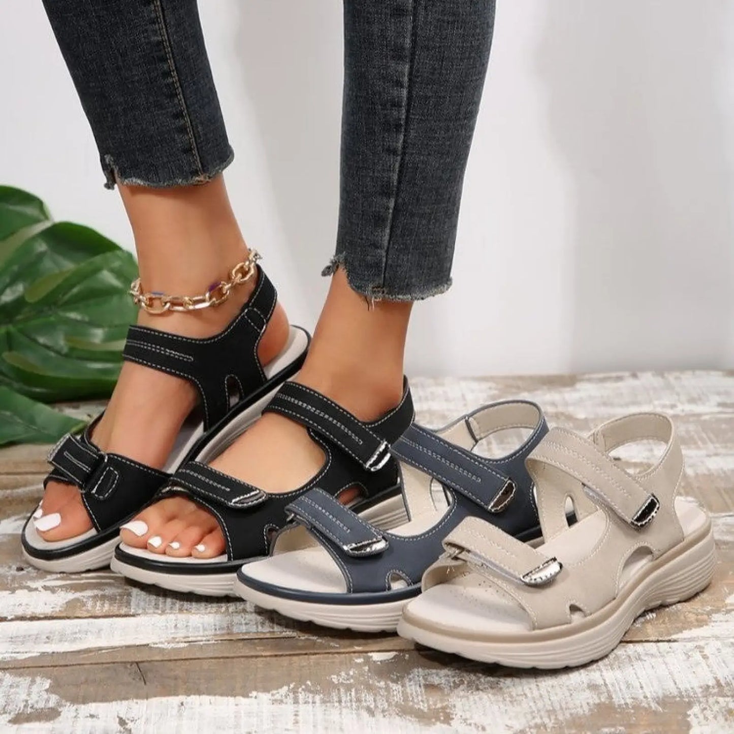 Lightweight Fish Mouth Velcro Sport Sandals for Women