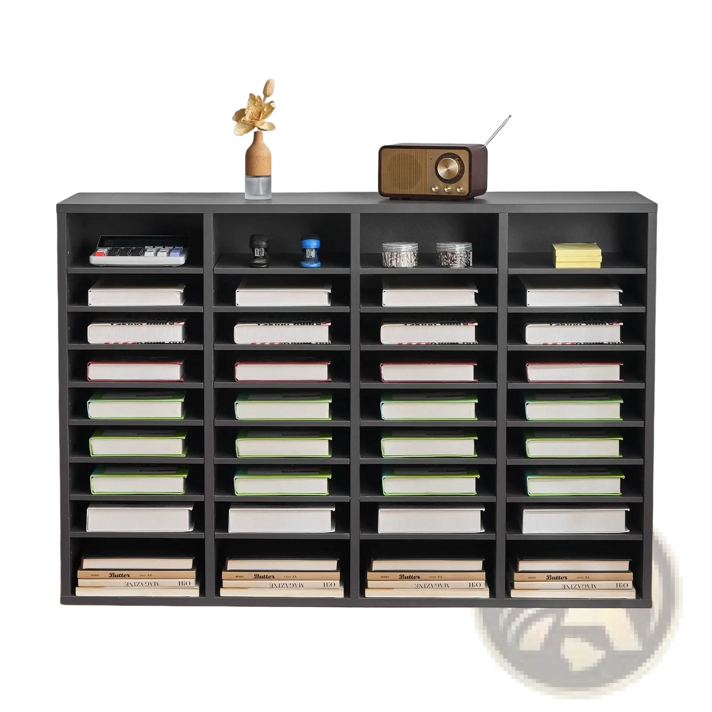 Literature Organizer 36 Compartment Grey Wood Mail Sorter