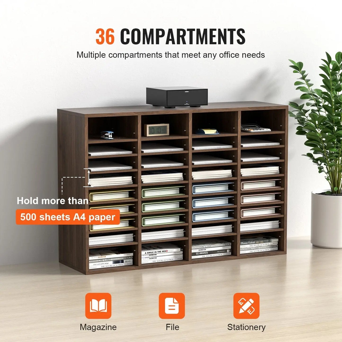 Literature Organizer 36 Compartment Wood Mail Sorter